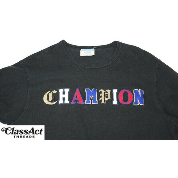 Vintage Champion T Shirt Men’s Cotton Patches Light blue Tag Sz L - Picture 1 of 7